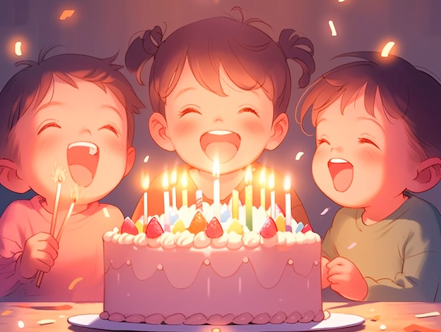 Free photo cartoon people celebrating birthday party