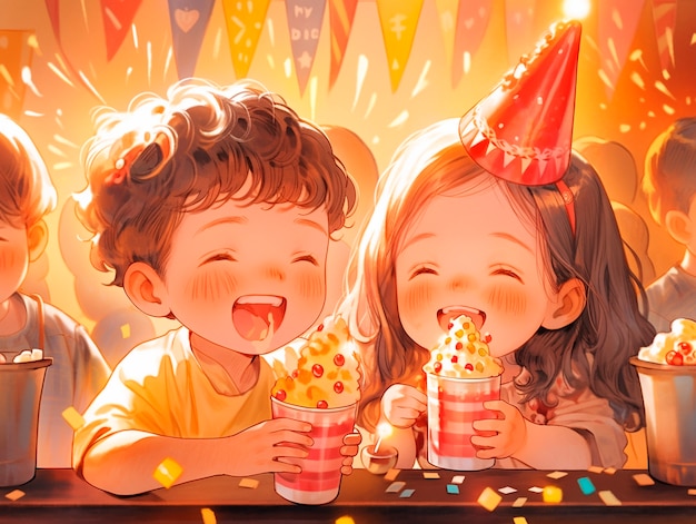 Free photo cartoon people celebrating birthday party