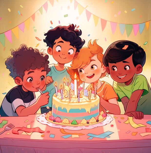 Free Photo cartoon people celebrating birthday party