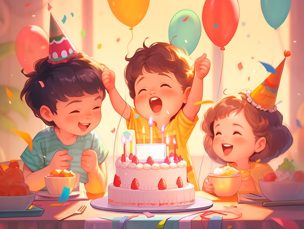 Free photo cartoon people celebrating birthday party