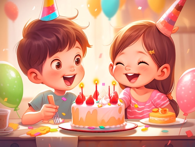 Free Photo cartoon people celebrating birthday party