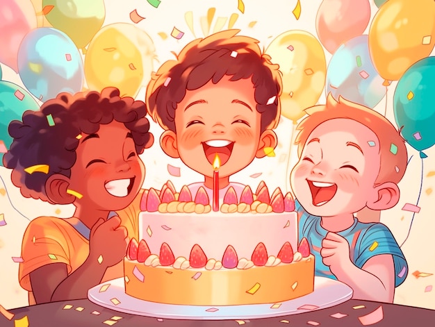 Cartoon people celebrating birthday party