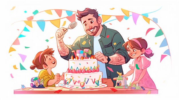 Cartoon people celebrating birthday party