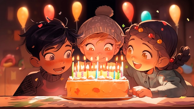 Free Photo cartoon people celebrating birthday party