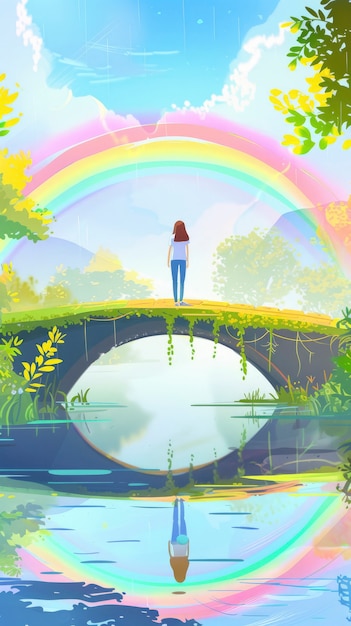 Free photo cartoon rainbow and girls