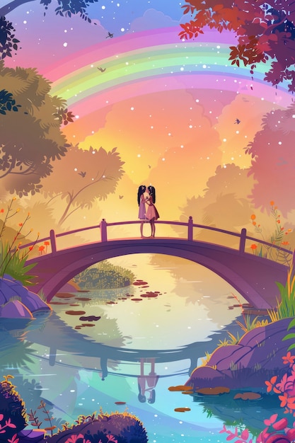 Free photo cartoon rainbow and girls