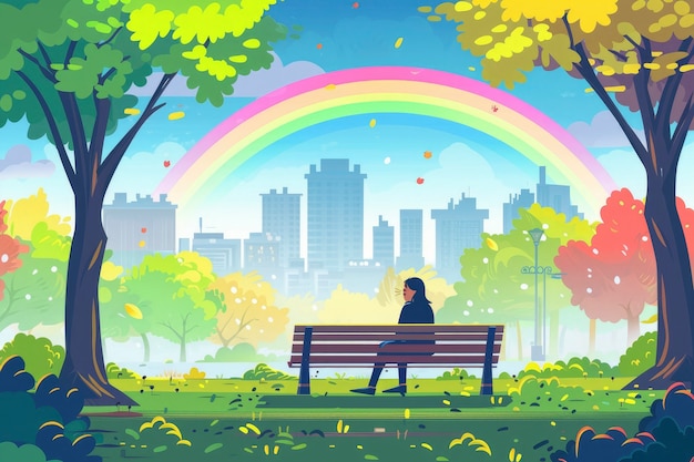 Free photo cartoon rainbow and girls