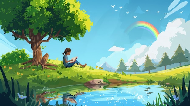 Free photo cartoon rainbow and girls