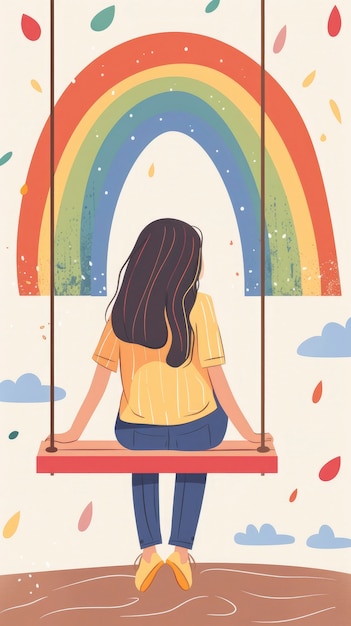 Free photo cartoon rainbow and girls