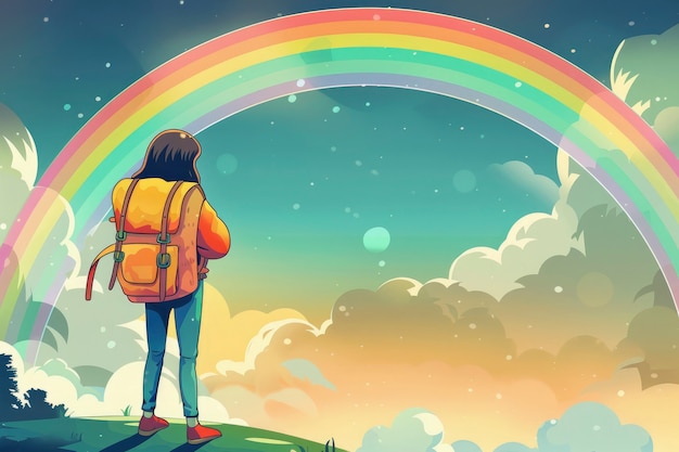 Free photo cartoon rainbow and girls