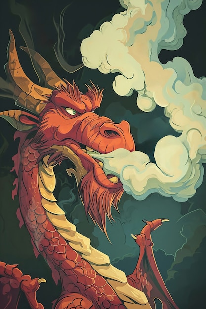 Free photo cartoon smoke with dragon