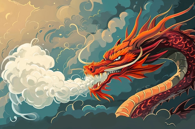 Free photo cartoon smoke with dragon