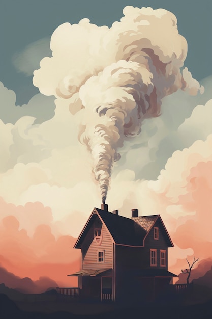 Free photo cartoon smoke with house