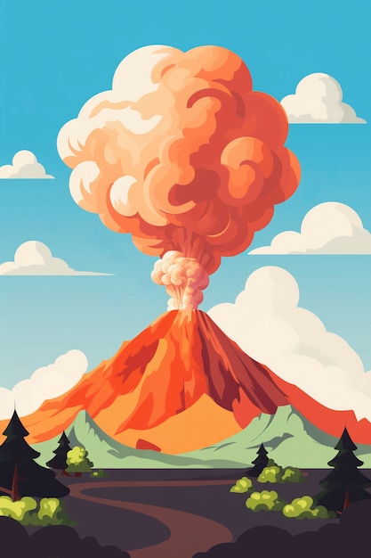 Free photo cartoon smoke with volcano