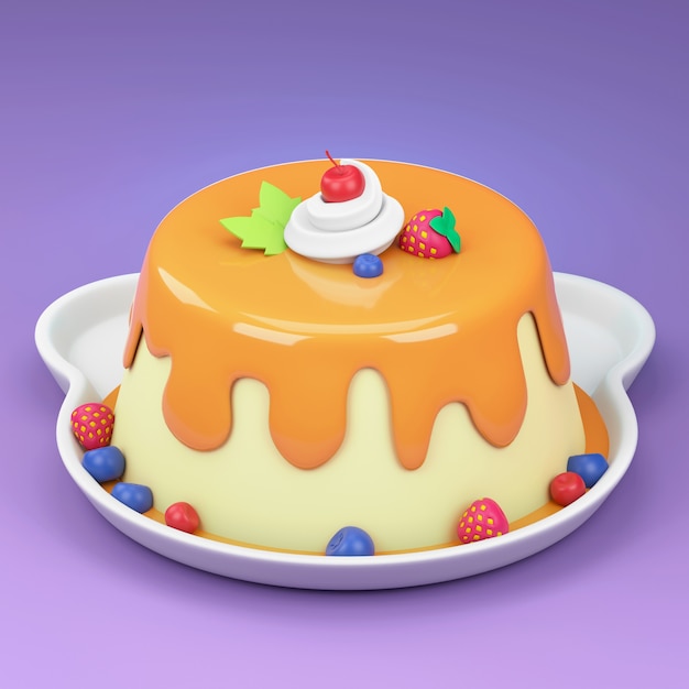 Cartoon style cake with fruits