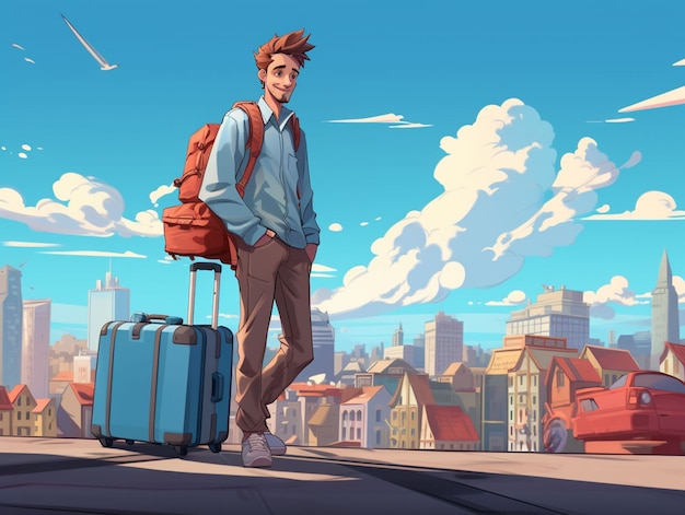 Free photo cartoon style character traveling