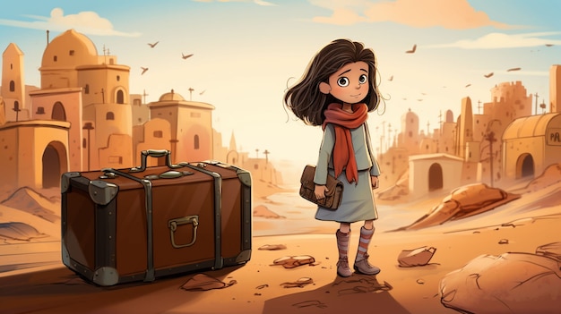 Cartoon style character traveling