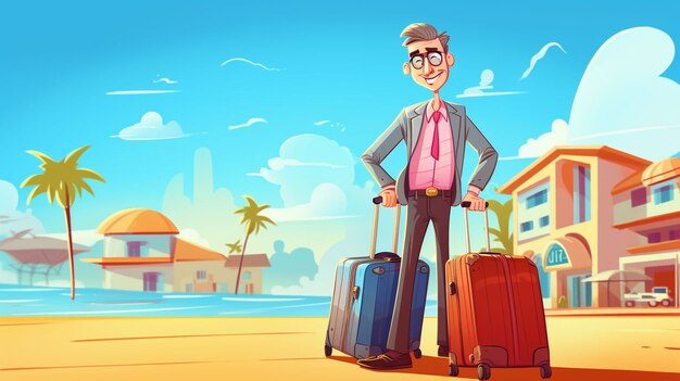 Cartoon style character traveling