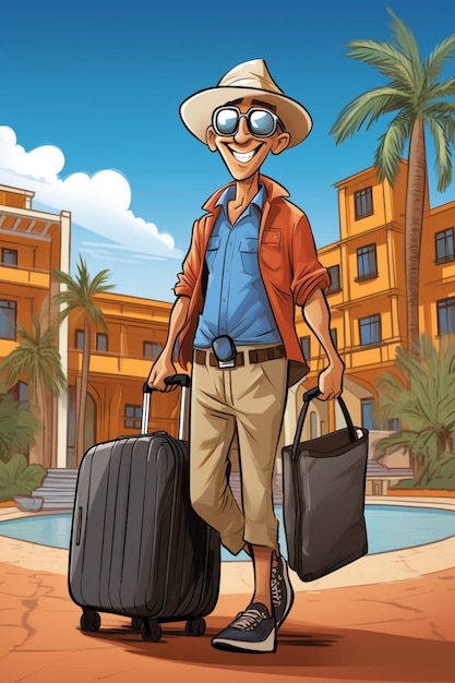 Cartoon style character traveling