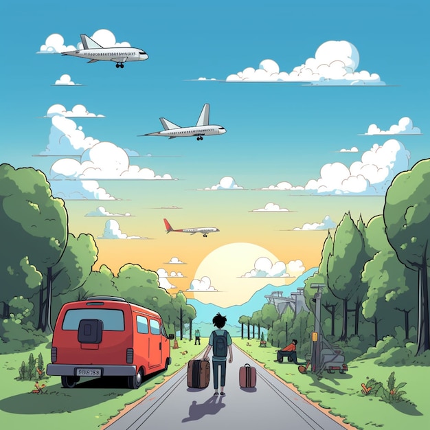 Free Photo cartoon style character traveling