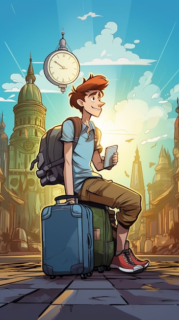 Free photo cartoon style character traveling