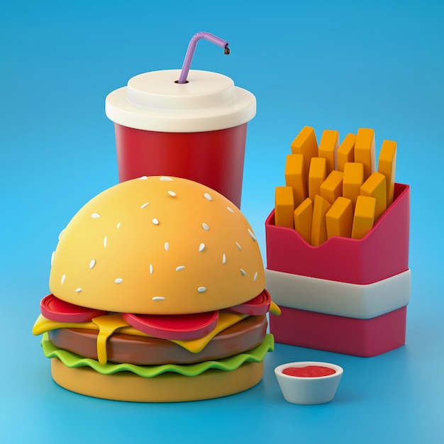 Free Photo cartoon style delicious fast food