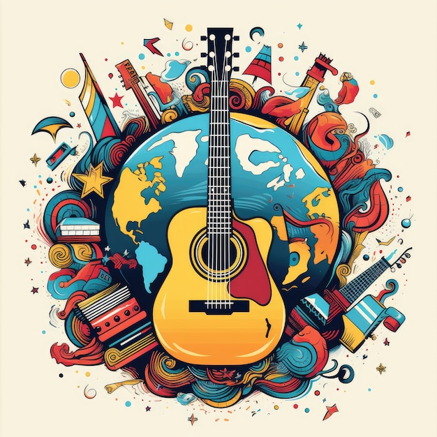 Free photo cartoon style guitar