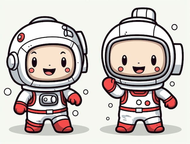 Free photo cartoon style portrait of two child austronauts