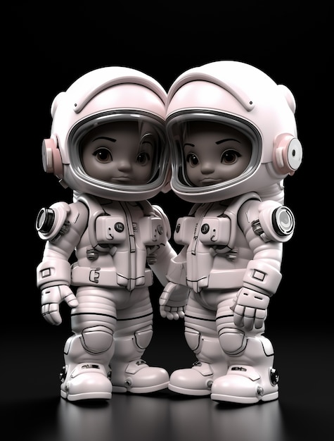 Free photo cartoon style portrait of two child austronauts