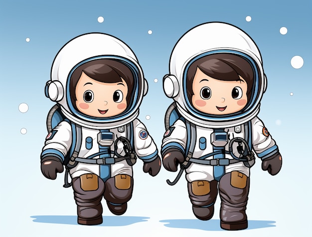 Free photo cartoon style portrait of two child austronauts