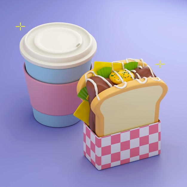 Free photo cartoon style sandwich and coffee cup