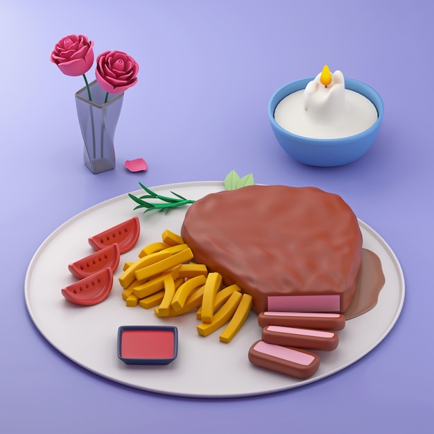 Free Photo cartoon style steak and fries