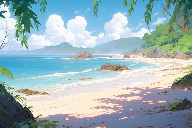 Cartoon style summer scene with beach