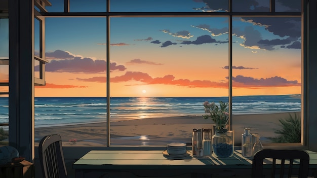 Free Photo cartoon style summer scene with window view