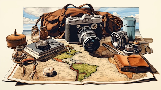 Free photo cartoon style traveling concept with baggage