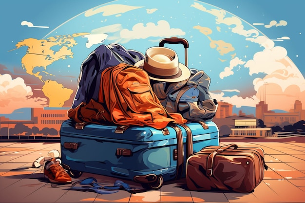 Free Photo cartoon style traveling concept with baggage