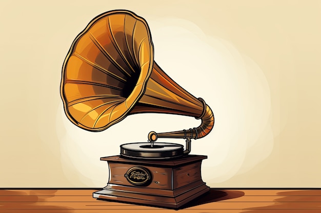 Cartoon style vintage gramophone