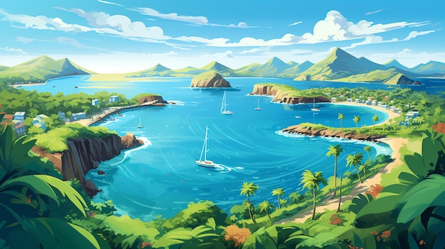 Free photo cartoon tropical island landscape