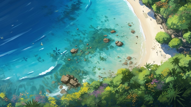 Cartoon tropical island landscape