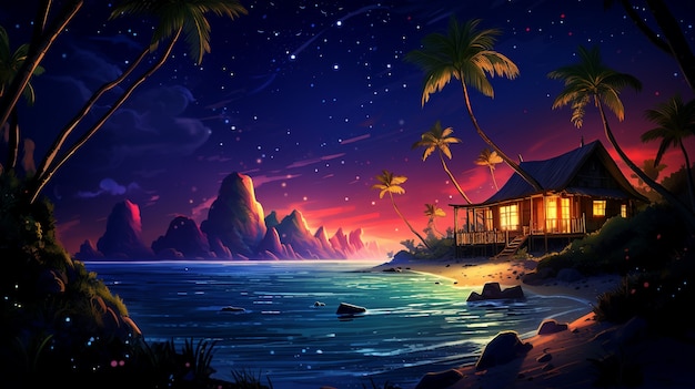 Cartoon tropical island landscape