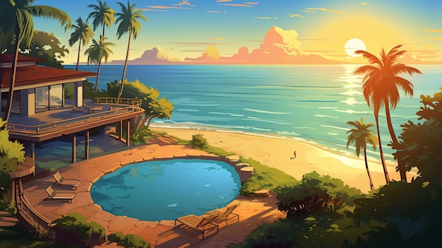 Free photo cartoon tropical island landscape