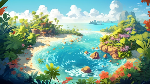 Free Photo cartoon tropical island landscape