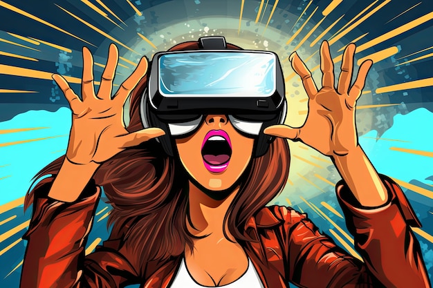 Cartoon woman wearing vr glasses