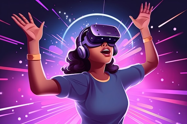 Free photo cartoon woman wearing vr glasses