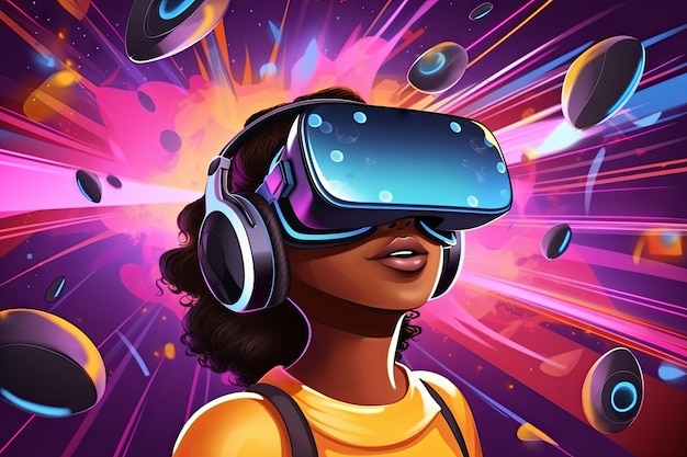 Free photo cartoon woman wearing vr glasses