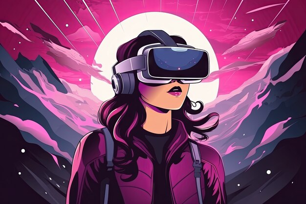 Cartoon woman wearing vr glasses