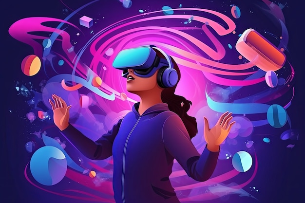 Free photo cartoon woman wearing vr glasses