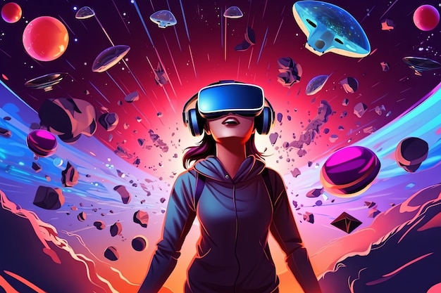 Free photo cartoon woman wearing vr glasses