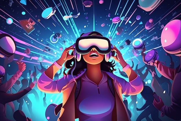 Free photo cartoon woman wearing vr glasses