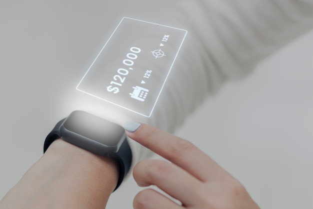 Free Photo cashless payment holographic smartwatch future technology